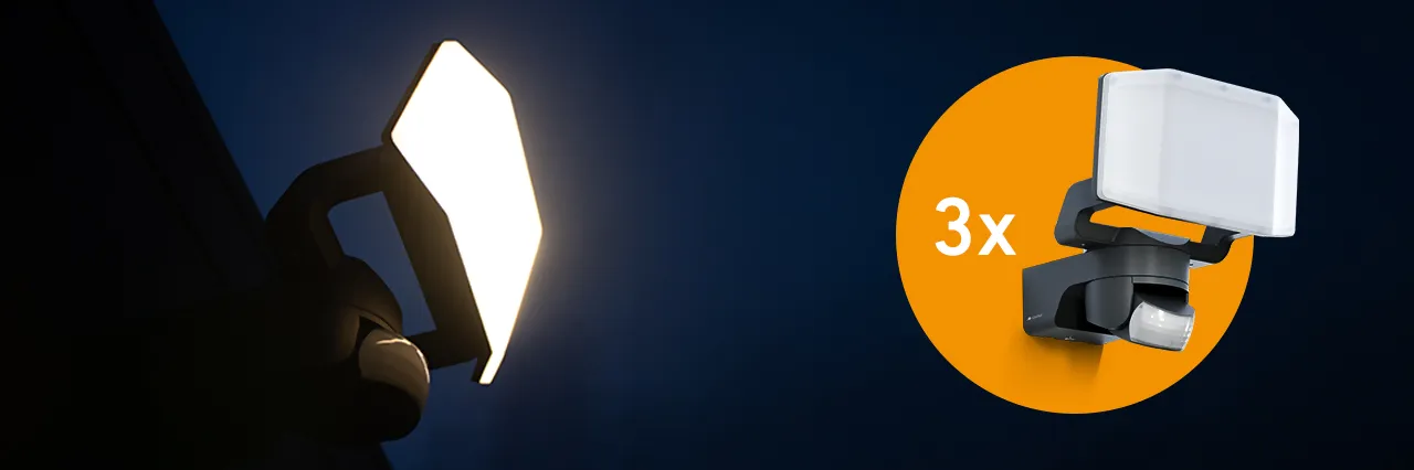 STEINEL Strahler XLED Protect hell beleuchtet in der Bewerbung für ein Gewinnspiel
